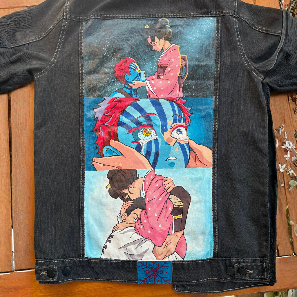 Campera de Jean Customizada Demon Slayer Akaza Hombre