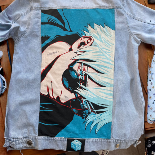 Campera de Jean Customizada Jujutsu Kaisen Satoru Gojo Blue Hombre